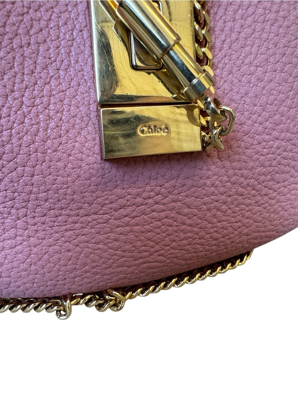 Chloe Drew Medium Apricot Rose Leather Gold Chainlink Strap Crossbody Bag - Picture 3 of 15